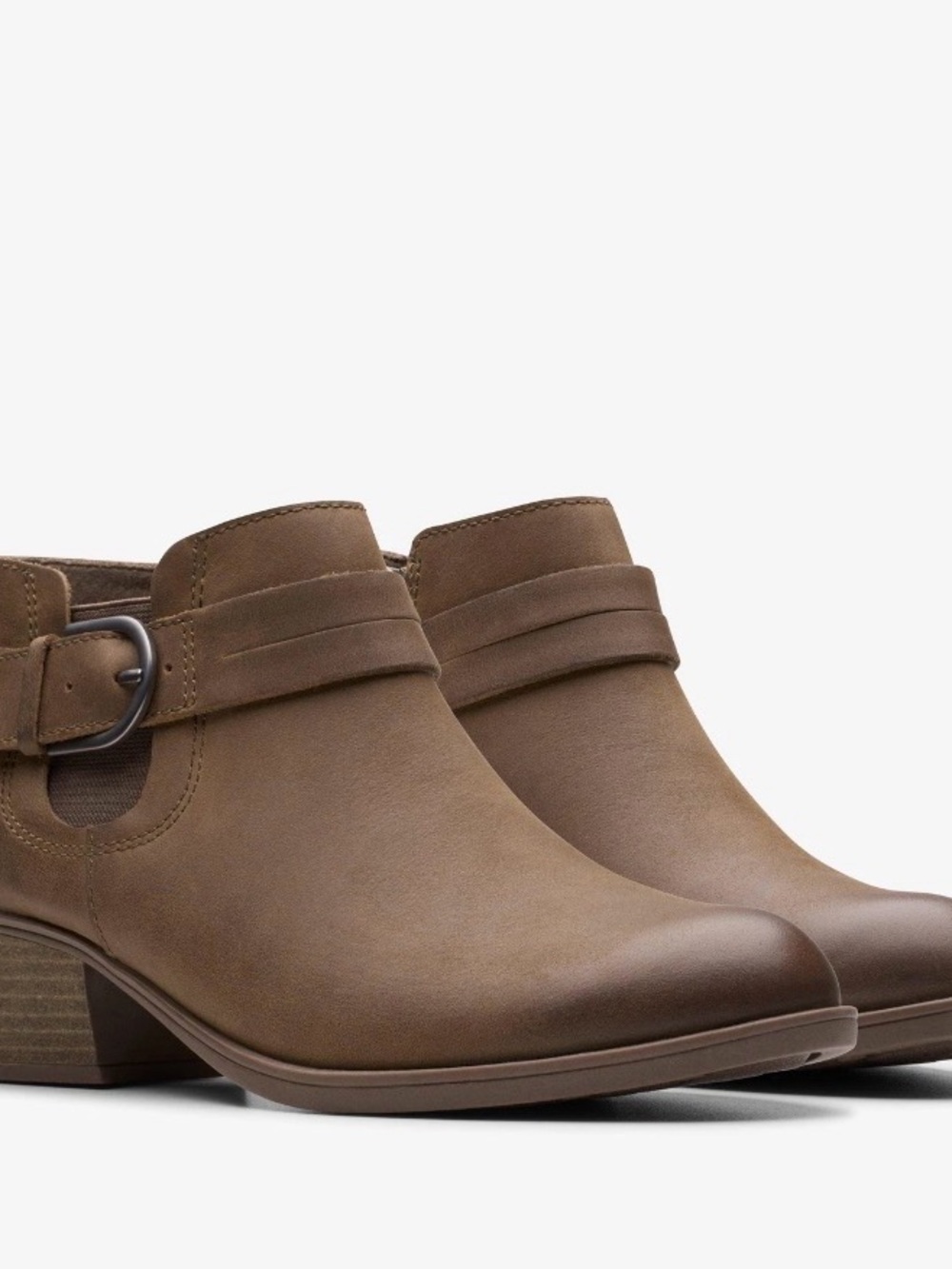Clarke Women Sleek Taupe Strap Ankle Booties with Low Heel